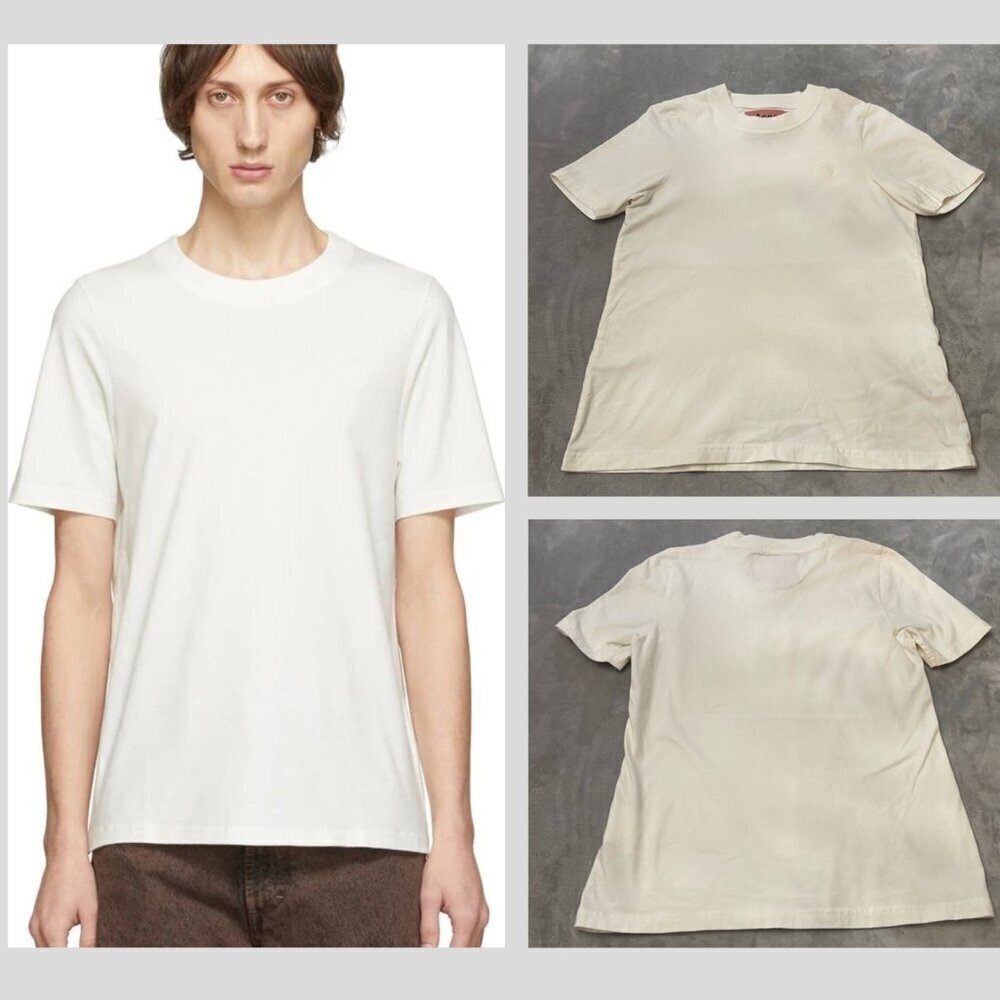 Acne Studios Men's Cream Blå Konst Tiger Badge Short Sleeve T-Shirt 4145